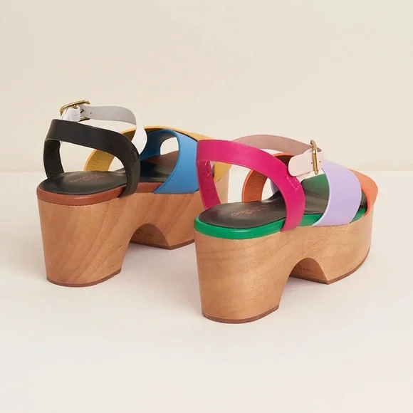 New! CHARLOTTE STONE Dermot Chunky Platform Clog Sandals in Confetti - Picture 3 of 16